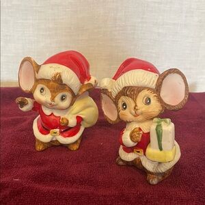 Christmas Mouse Figurines in Santa Outfits
